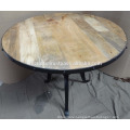 Crank Table Round Wooden Top Metal Edge